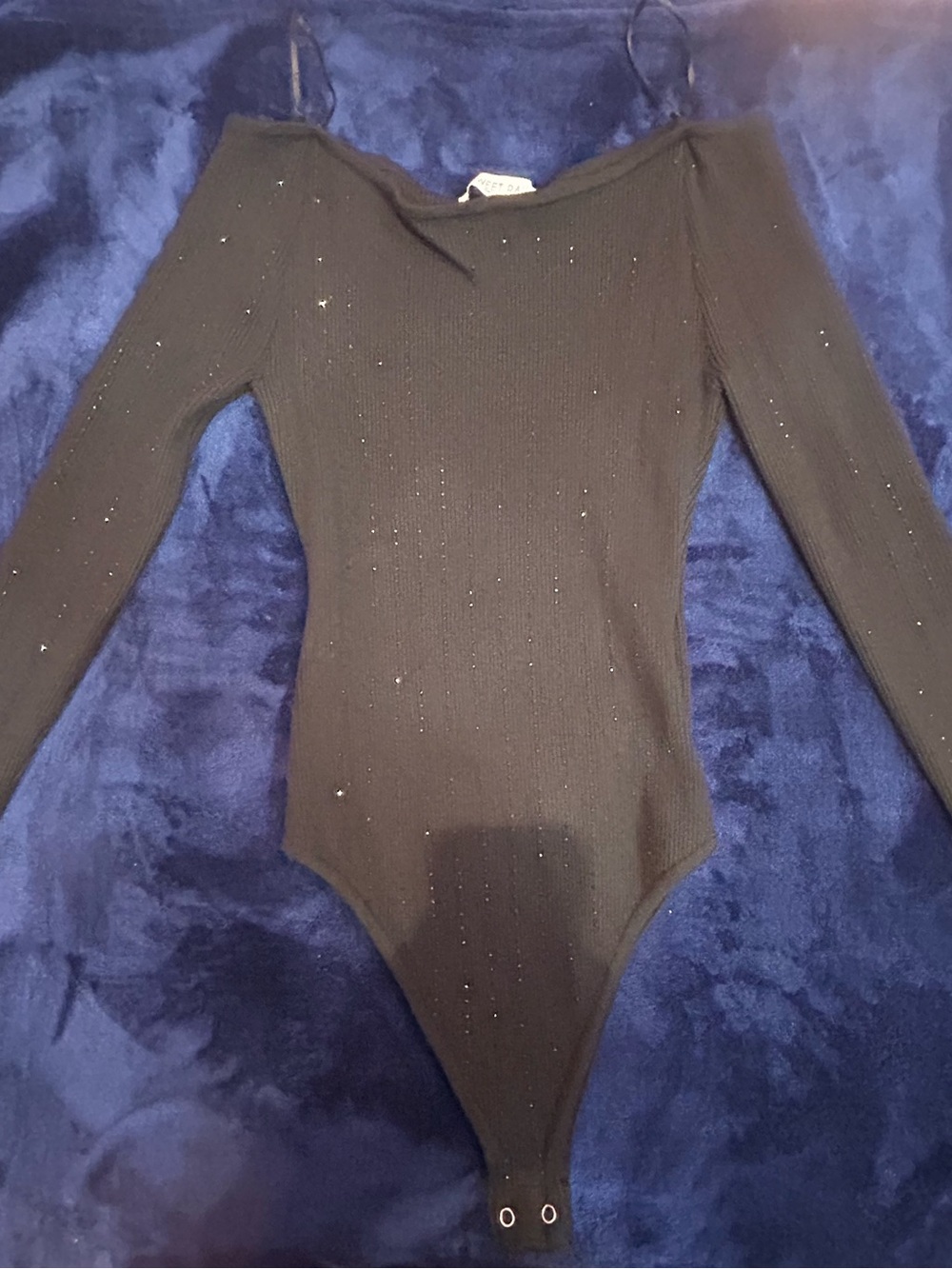 Sweet Rain Black Off Shoulder Gem Bodysuit NWT Women's XL